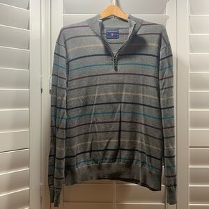 Saddlebred Men’s Medium Gray Striped Zip Turtleneck Long Sleeve Sweater
